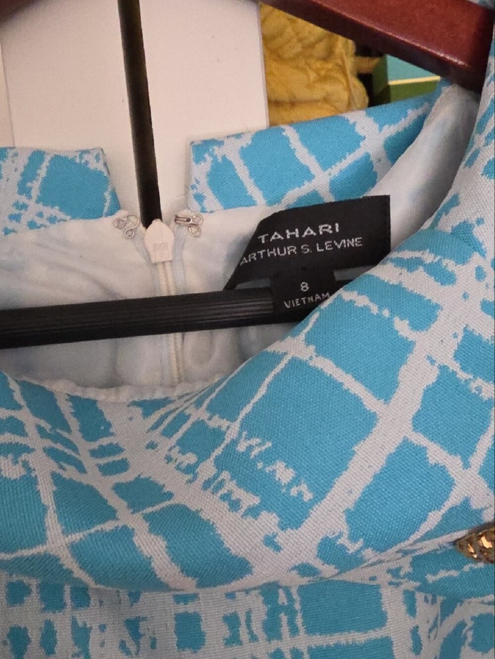 Tahari Aqua and White Plaid Midi Dress - Picture 2 of 10